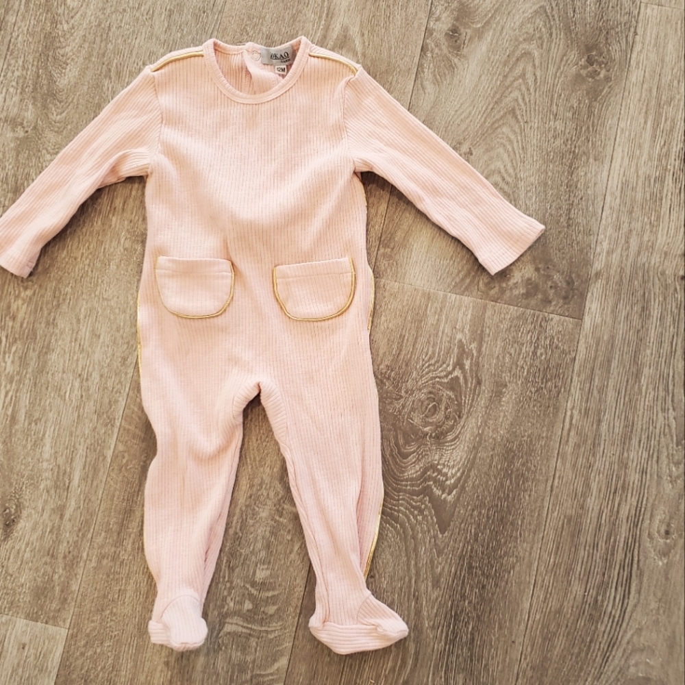 Kokao Paris pale pink ribbed footie sleeper sz 12m